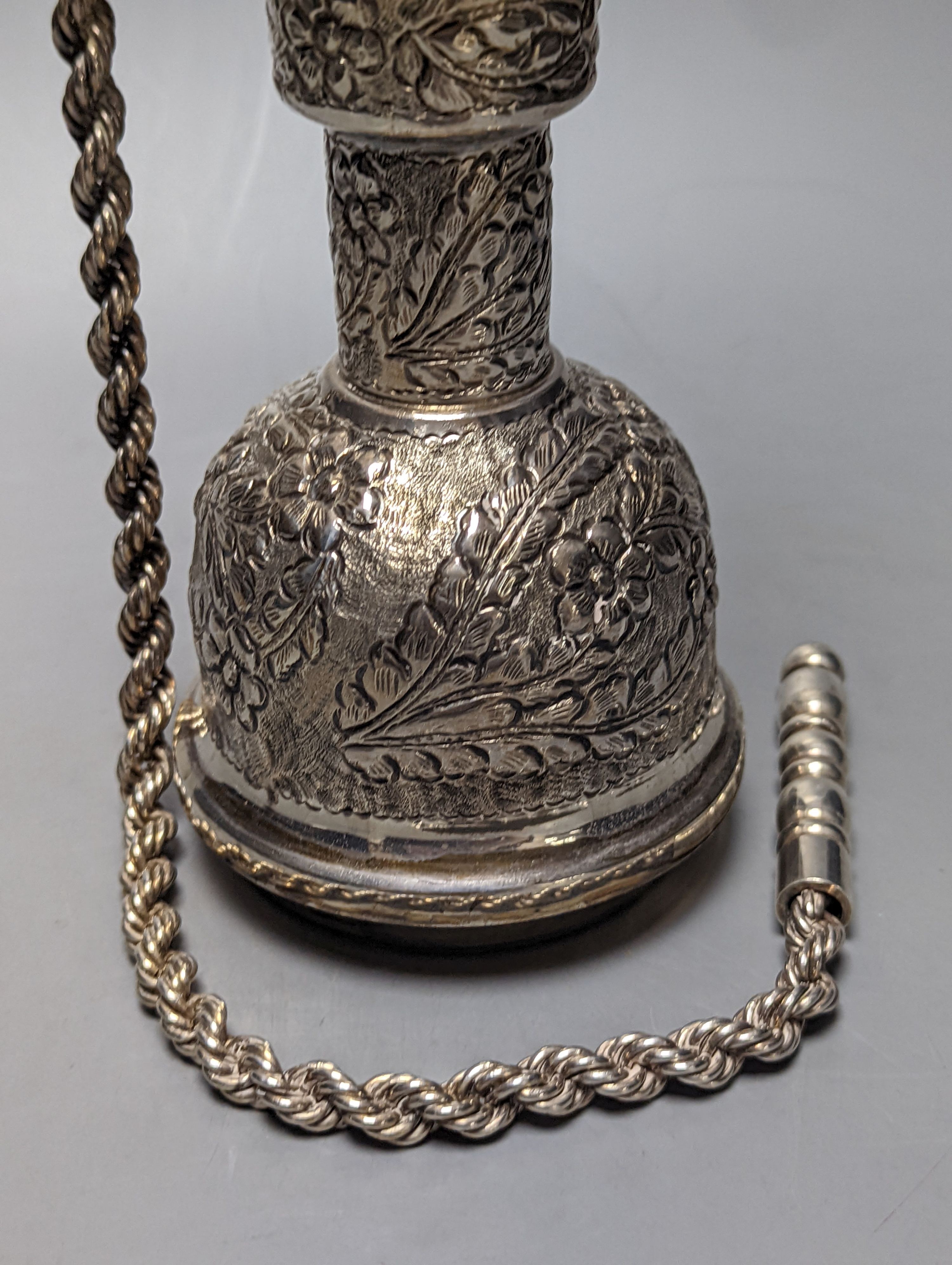 A 20th century Egyptian white metal hookah, post 1946 mark, height 36.3cm, gross 18.5oz.